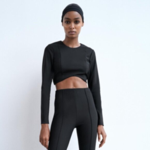 ZARA | Open Back Long Sleeve Crop Top | Sz. S - Picture 1 of 8